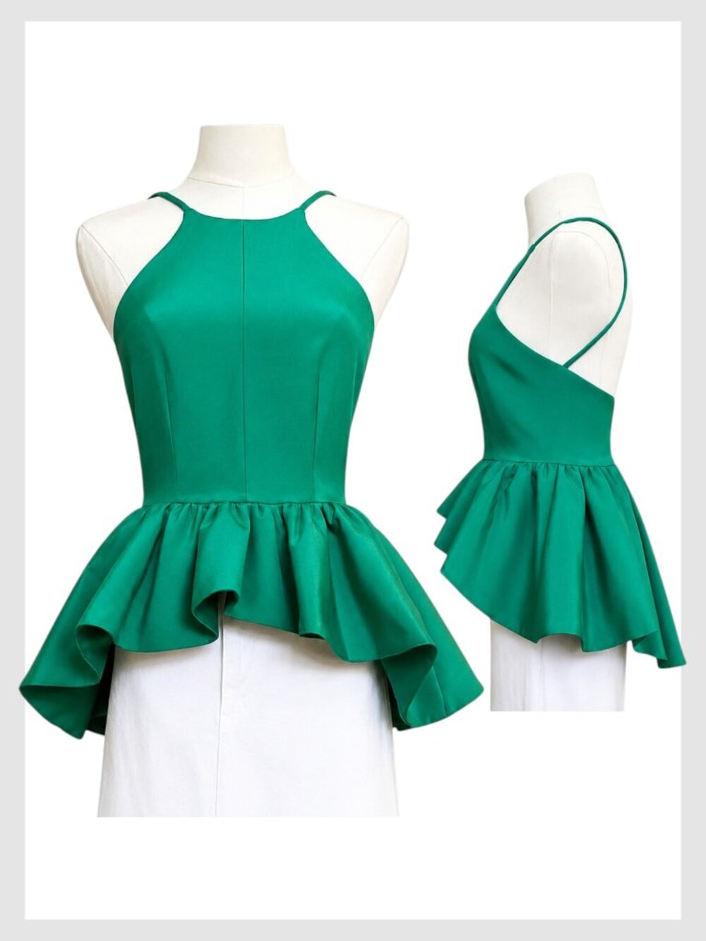 Anthropologie Cameo Peplum Halter Blouse Green High-Low Size S